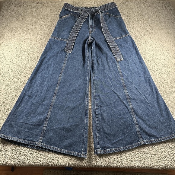 FARM Rio Denim - Farm Rio Palazzo Wide Leg Jeans Womens 31 Blue High Rise Cotton Denim Belted‎